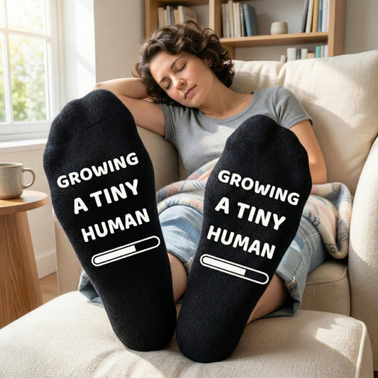 Growing A Tiny Human - Printed Funny Socks