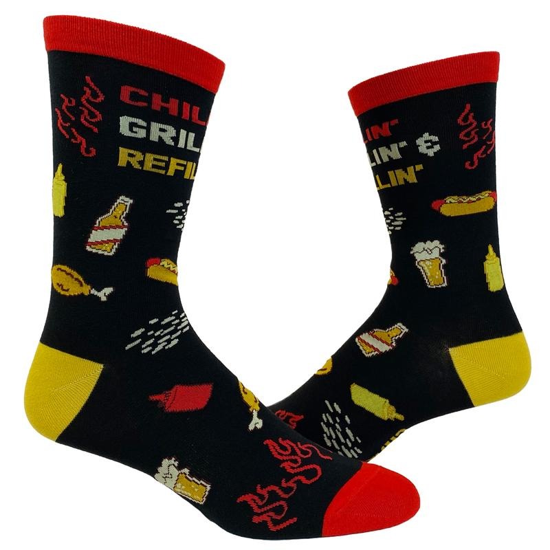 Chillin Grillin Refillin Socks Funny Backyard BBQ Novelty Footwear Funny Socks Comfortable Fitted Spandex Cotton T-Shirts, Hoodie, Sweatshirt