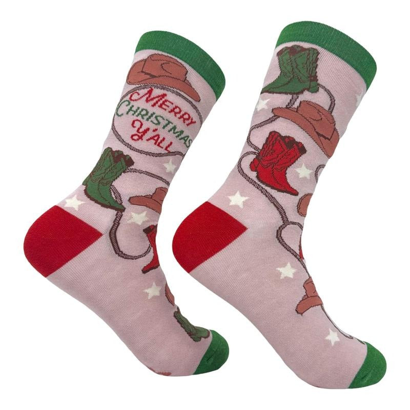 Merry Yall Socks Funny Xmas Cowboy Boots Footwear Funny Socks Comfortable Fitted Spandex Cotton T-Shirts, Hoodie, Sweatshirt